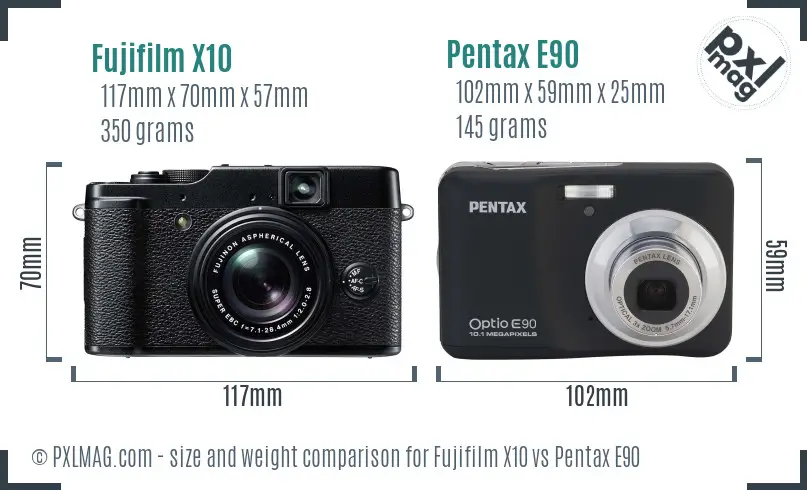 Fujifilm X10 vs Pentax E90 size comparison