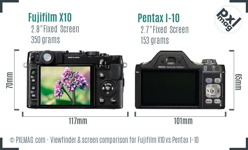 Fujifilm X10 vs Pentax I-10 Screen and Viewfinder comparison