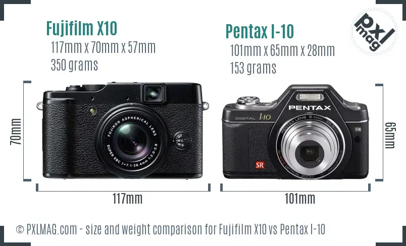 Fujifilm X10 vs Pentax I-10 size comparison