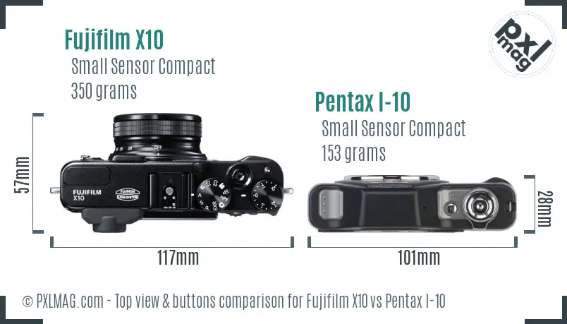 Fujifilm X10 vs Pentax I-10 top view buttons comparison