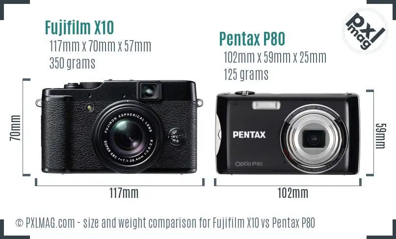 Fujifilm X10 vs Pentax P80 size comparison