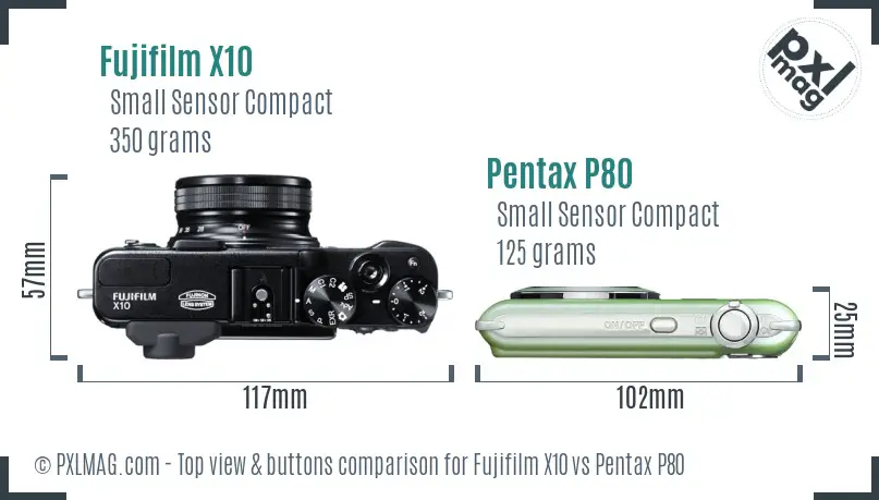 Fujifilm X10 vs Pentax P80 top view buttons comparison