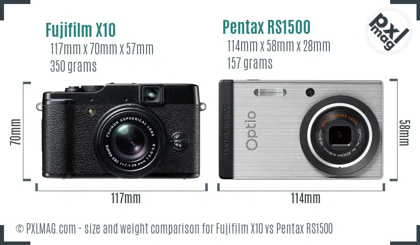 Fujifilm X10 vs Pentax RS1500 size comparison