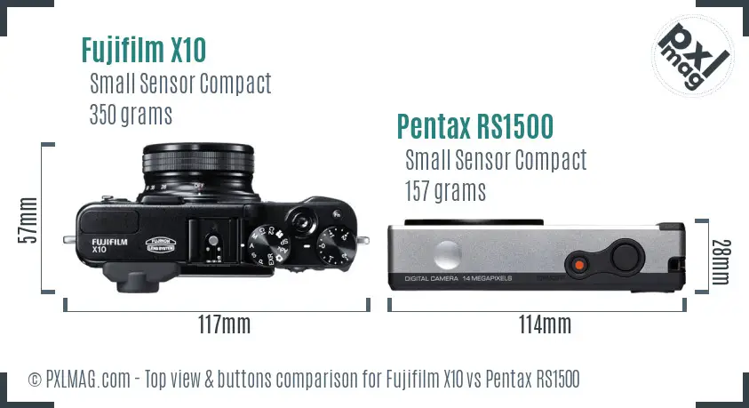 Fujifilm X10 vs Pentax RS1500 top view buttons comparison