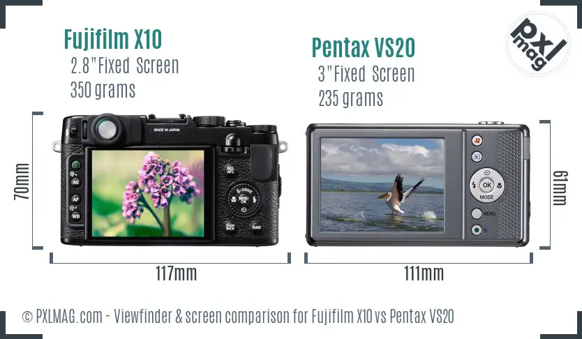 Fujifilm X10 vs Pentax VS20 Screen and Viewfinder comparison