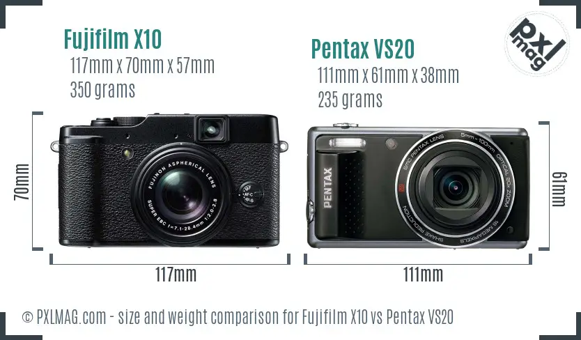 Fujifilm X10 vs Pentax VS20 size comparison