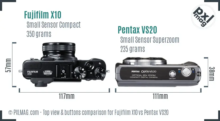 Fujifilm X10 vs Pentax VS20 top view buttons comparison
