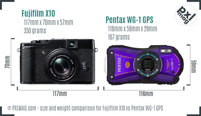 Fujifilm X10 vs Pentax WG-1 GPS size comparison Fujifilm X10 vs Pentax WG-1 GPS size comparison