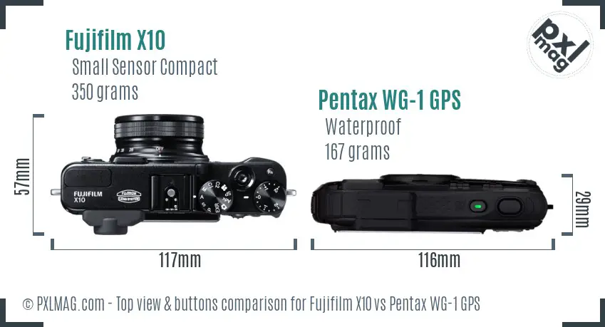 Fujifilm X10 vs Pentax WG-1 GPS top view buttons comparison Fujifilm X10 vs Pentax WG-1 GPS top view buttons comparison