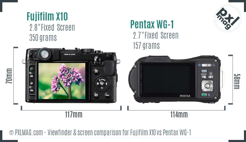 Fujifilm X10 vs Pentax WG-1 Screen and Viewfinder comparison
