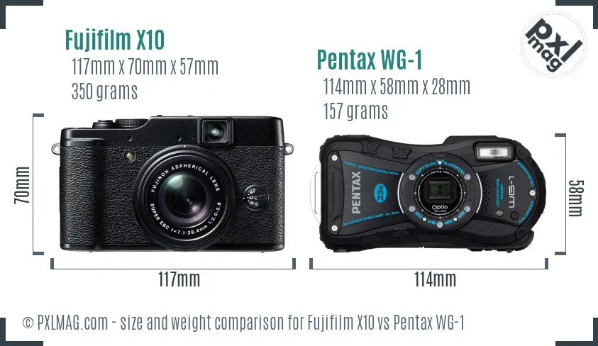Fujifilm X10 vs Pentax WG-1 size comparison Fujifilm X10 vs Pentax WG-1 size comparison