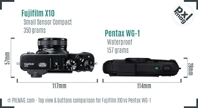 Fujifilm X10 vs Pentax WG-1 top view buttons comparison
