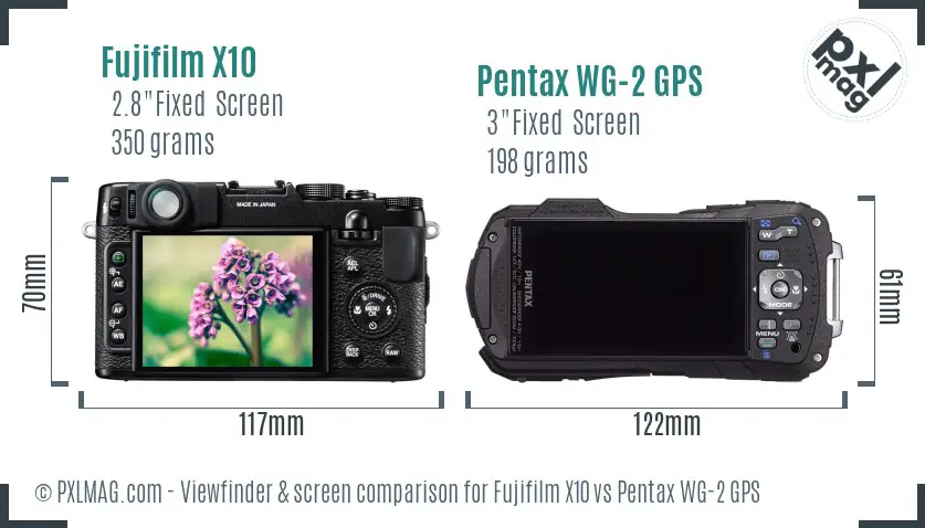 Fujifilm X10 vs Pentax WG-2 GPS Screen and Viewfinder comparison Fujifilm X10 vs Pentax WG-2 GPS Screen and Viewfinder comparison