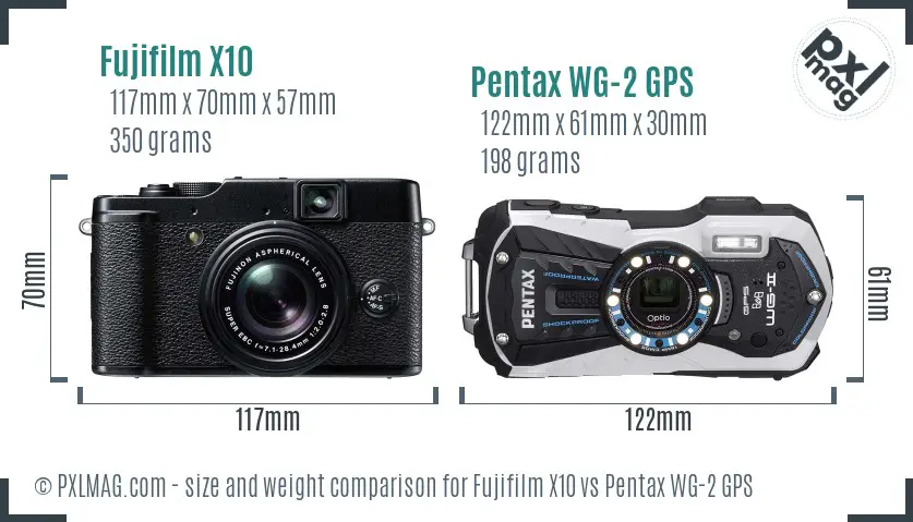 Fujifilm X10 vs Pentax WG-2 GPS size comparison Fujifilm X10 vs Pentax WG-2 GPS size comparison