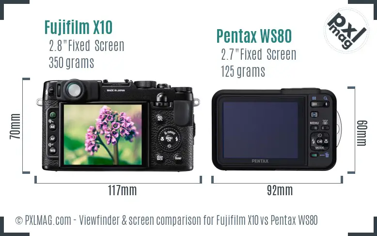 Fujifilm X10 vs Pentax WS80 Screen and Viewfinder comparison