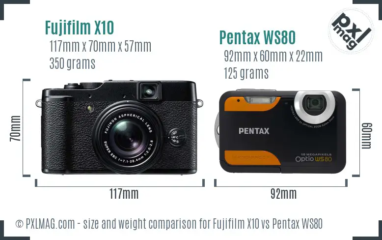 Fujifilm X10 vs Pentax WS80 size comparison Fujifilm X10 vs Pentax WS80 size comparison