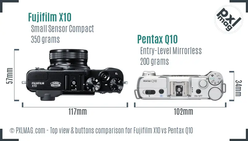 Fujifilm X10 vs Pentax Q10 top view buttons comparison Fujifilm X10 vs Pentax Q10 top view buttons comparison