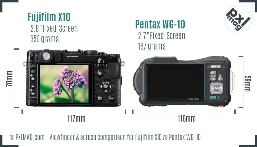 Fujifilm X10 vs Pentax WG-10 Screen and Viewfinder comparison