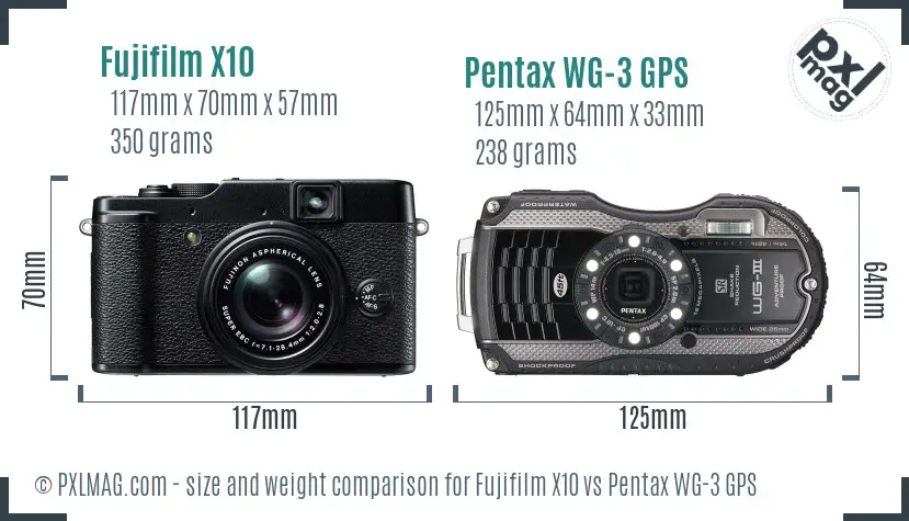 Fujifilm X10 vs Pentax WG-3 GPS size comparison