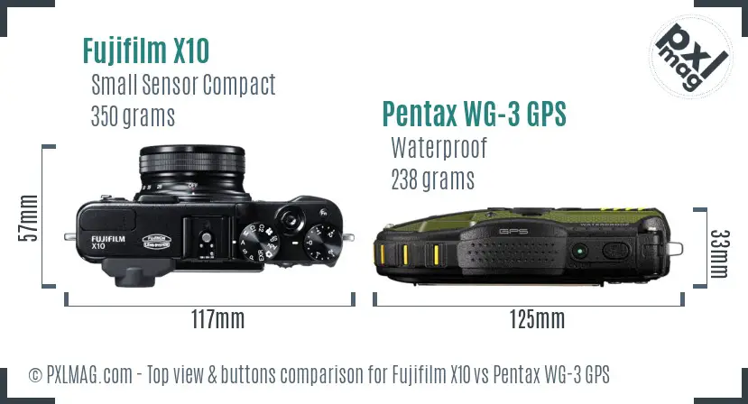 Fujifilm X10 vs Pentax WG-3 GPS top view buttons comparison