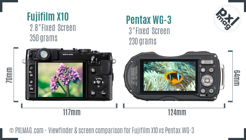 Fujifilm X10 vs Pentax WG-3 Screen and Viewfinder comparison