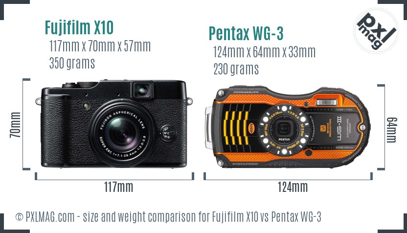 Fujifilm X10 vs Pentax WG-3 size comparison