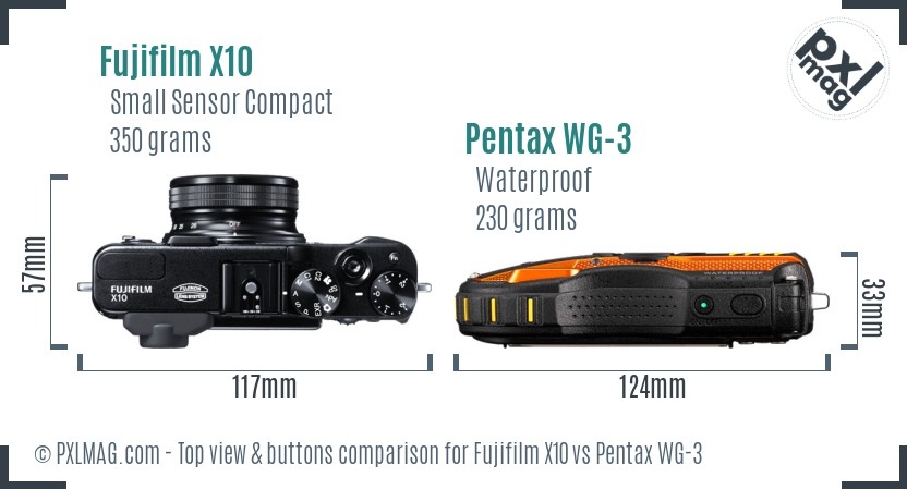 Fujifilm X10 vs Pentax WG-3 top view buttons comparison