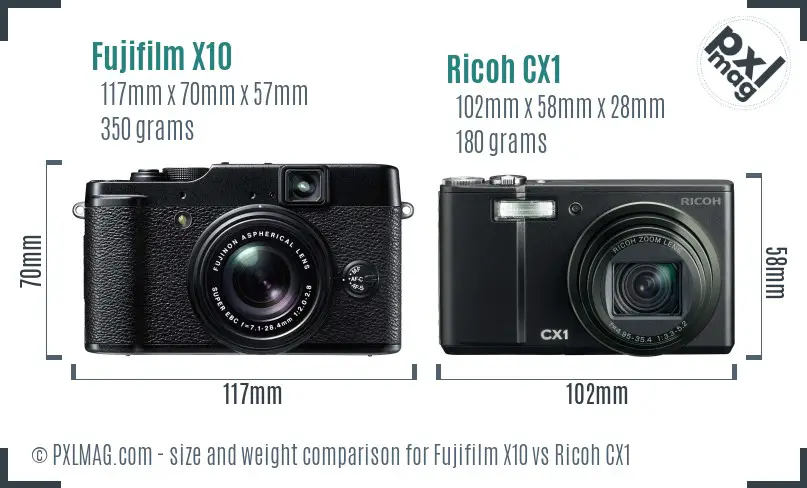 Fujifilm X10 vs Ricoh CX1 size comparison