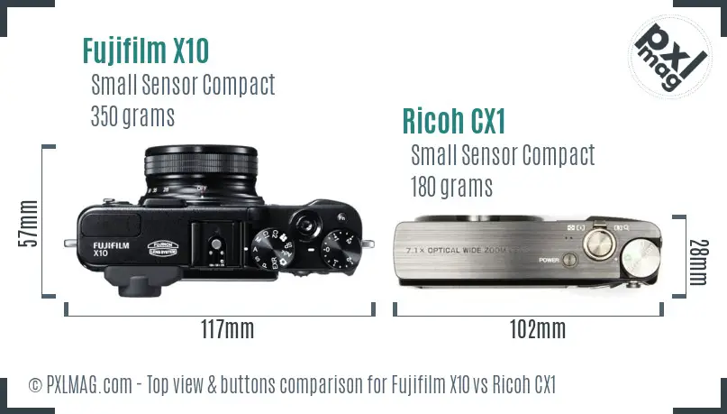 Fujifilm X10 vs Ricoh CX1 top view buttons comparison
