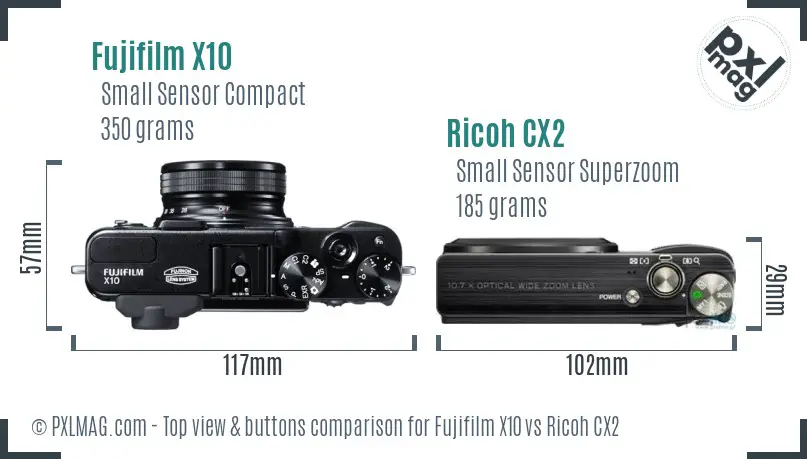 Fujifilm X10 vs Ricoh CX2 top view buttons comparison