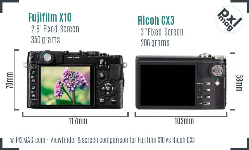 Fujifilm X10 vs Ricoh CX3 Screen and Viewfinder comparison Fujifilm X10 vs Ricoh CX3 Screen and Viewfinder comparison