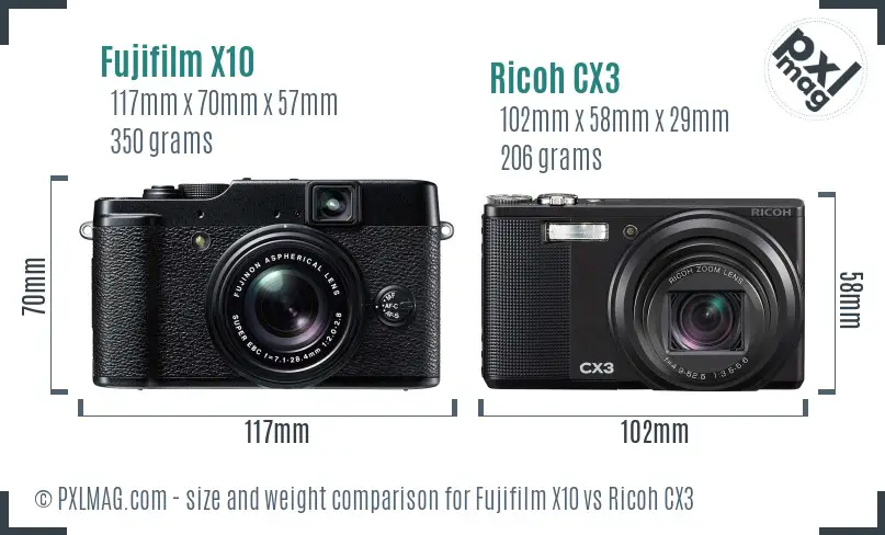 Fujifilm X10 vs Ricoh CX3 size comparison Fujifilm X10 vs Ricoh CX3 size comparison