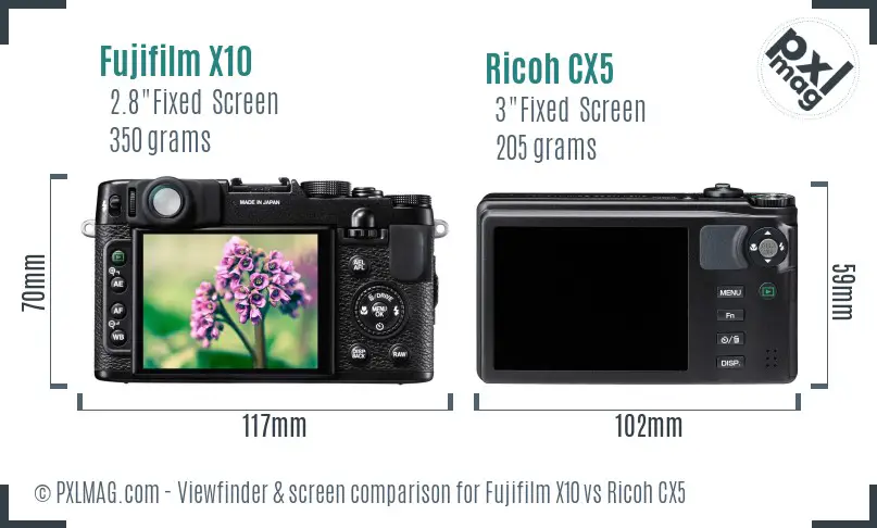 Fujifilm X10 vs Ricoh CX5 Screen and Viewfinder comparison