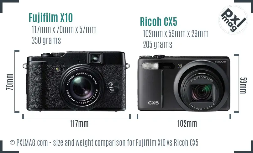 Fujifilm X10 vs Ricoh CX5 size comparison Fujifilm X10 vs Ricoh CX5 size comparison