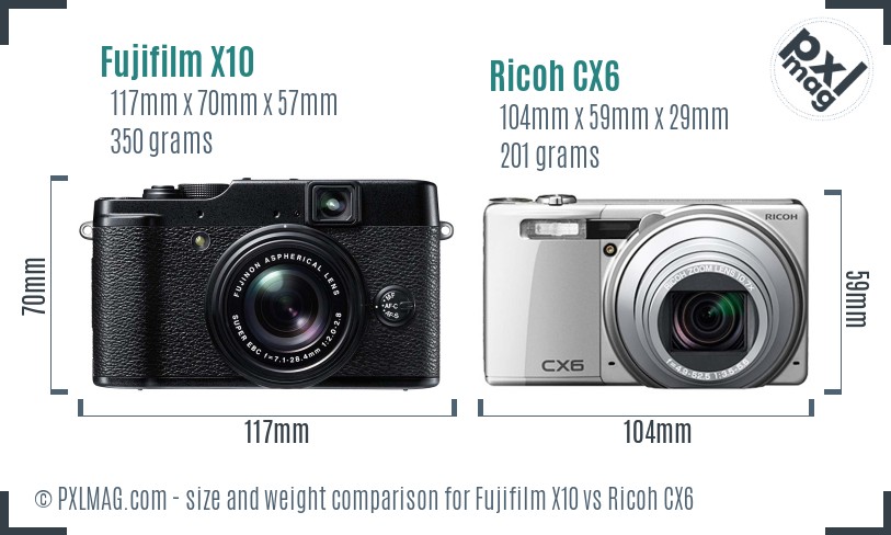 Fujifilm X10 vs Ricoh CX6 size comparison
