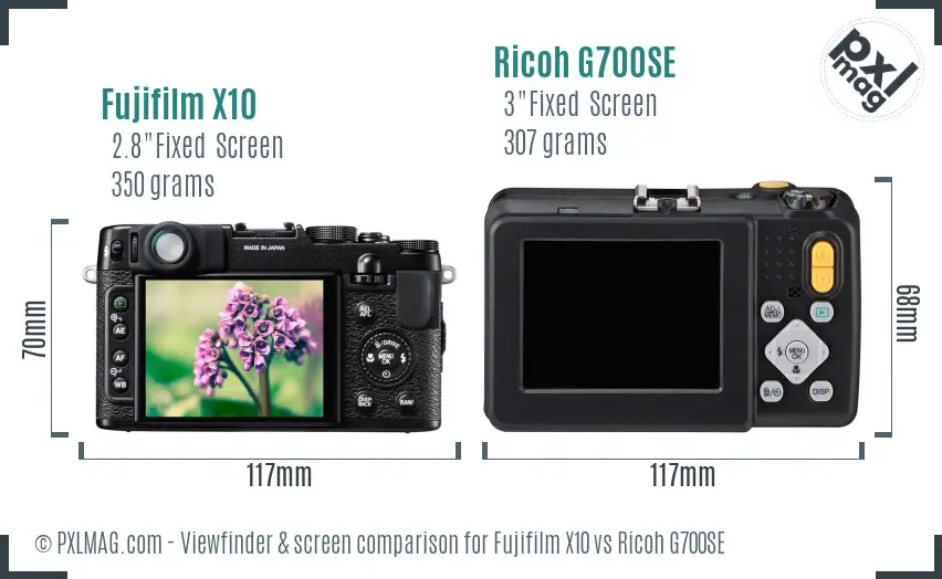 Fujifilm X10 vs Ricoh G700SE Screen and Viewfinder comparison