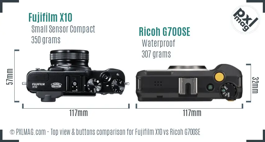 Fujifilm X10 vs Ricoh G700SE top view buttons comparison