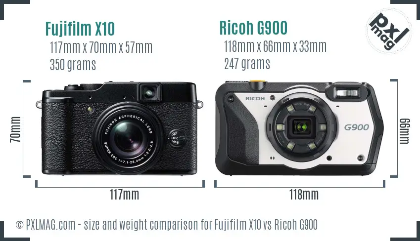 Fujifilm X10 vs Ricoh G900 size comparison