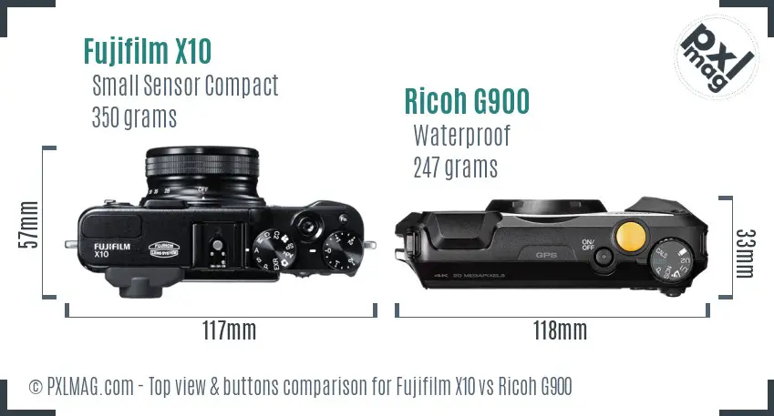 Fujifilm X10 vs Ricoh G900 top view buttons comparison