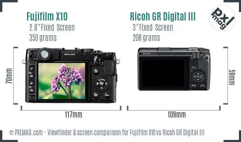 Fujifilm X10 vs Ricoh GR Digital III Screen and Viewfinder comparison