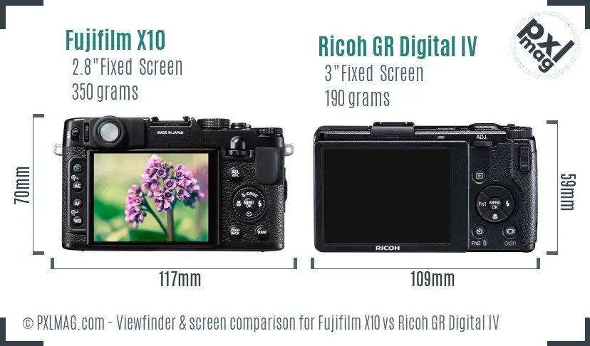 Fujifilm X10 vs Ricoh GR Digital IV Screen and Viewfinder comparison