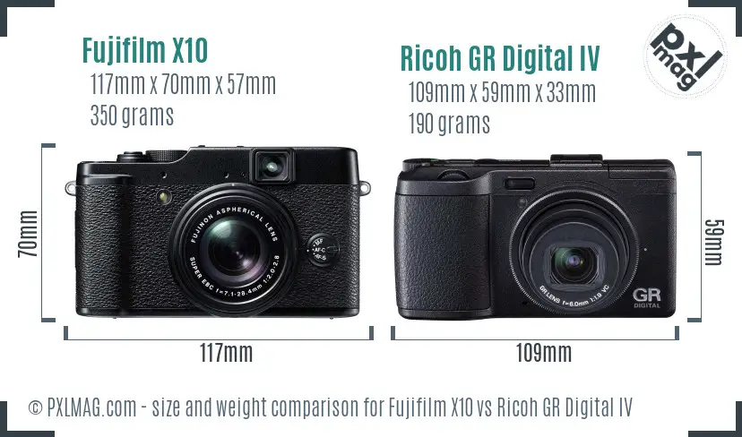 Fujifilm X10 vs Ricoh GR Digital IV size comparison