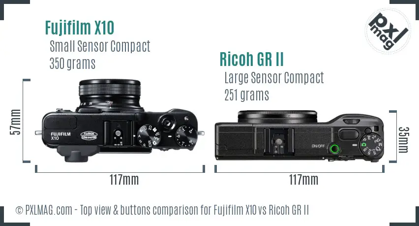 Fujifilm X10 vs Ricoh GR II top view buttons comparison Fujifilm X10 vs Ricoh GR II top view buttons comparison