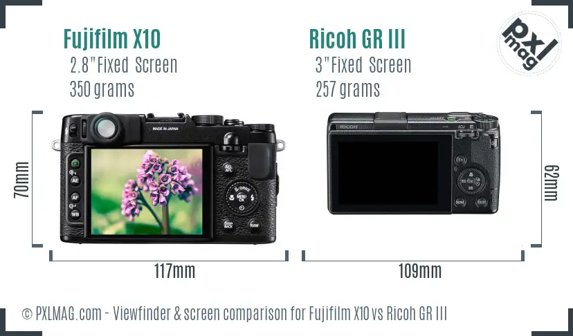 Fujifilm X10 vs Ricoh GR III Screen and Viewfinder comparison Fujifilm X10 vs Ricoh GR III Screen and Viewfinder comparison