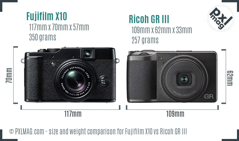 Fujifilm X10 vs Ricoh GR III size comparison Fujifilm X10 vs Ricoh GR III size comparison