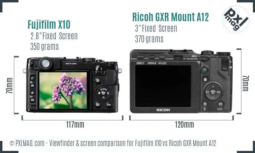 Fujifilm X10 vs Ricoh GXR Mount A12 Screen and Viewfinder comparison