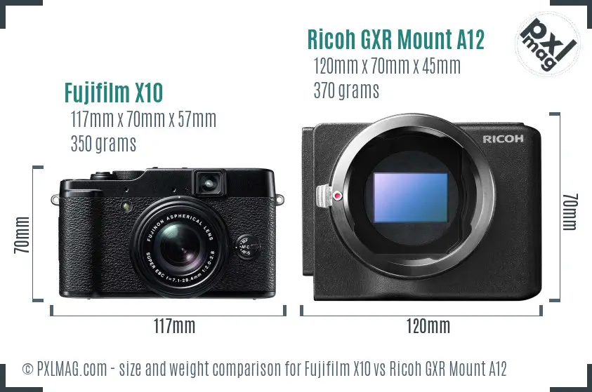 Fujifilm X10 vs Ricoh GXR Mount A12 size comparison