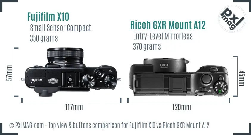 Fujifilm X10 vs Ricoh GXR Mount A12 top view buttons comparison