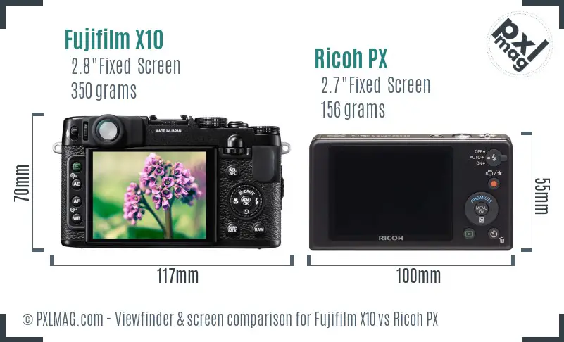 Fujifilm X10 vs Ricoh PX Screen and Viewfinder comparison