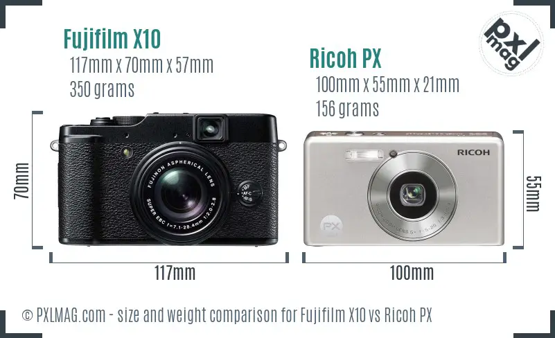 Fujifilm X10 vs Ricoh PX size comparison